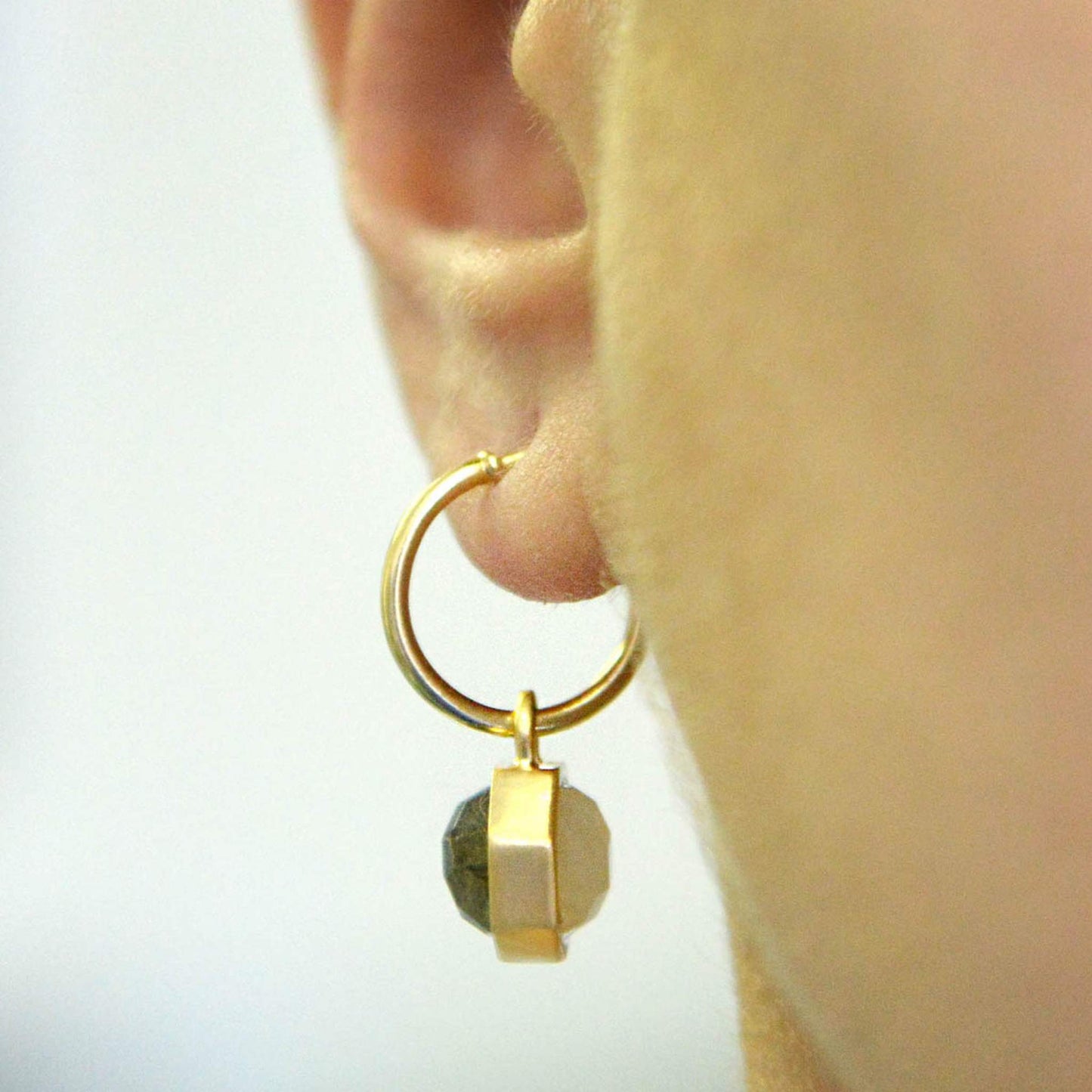 Double Sided Labradorite and Moonstone Gold Hoop Earrings