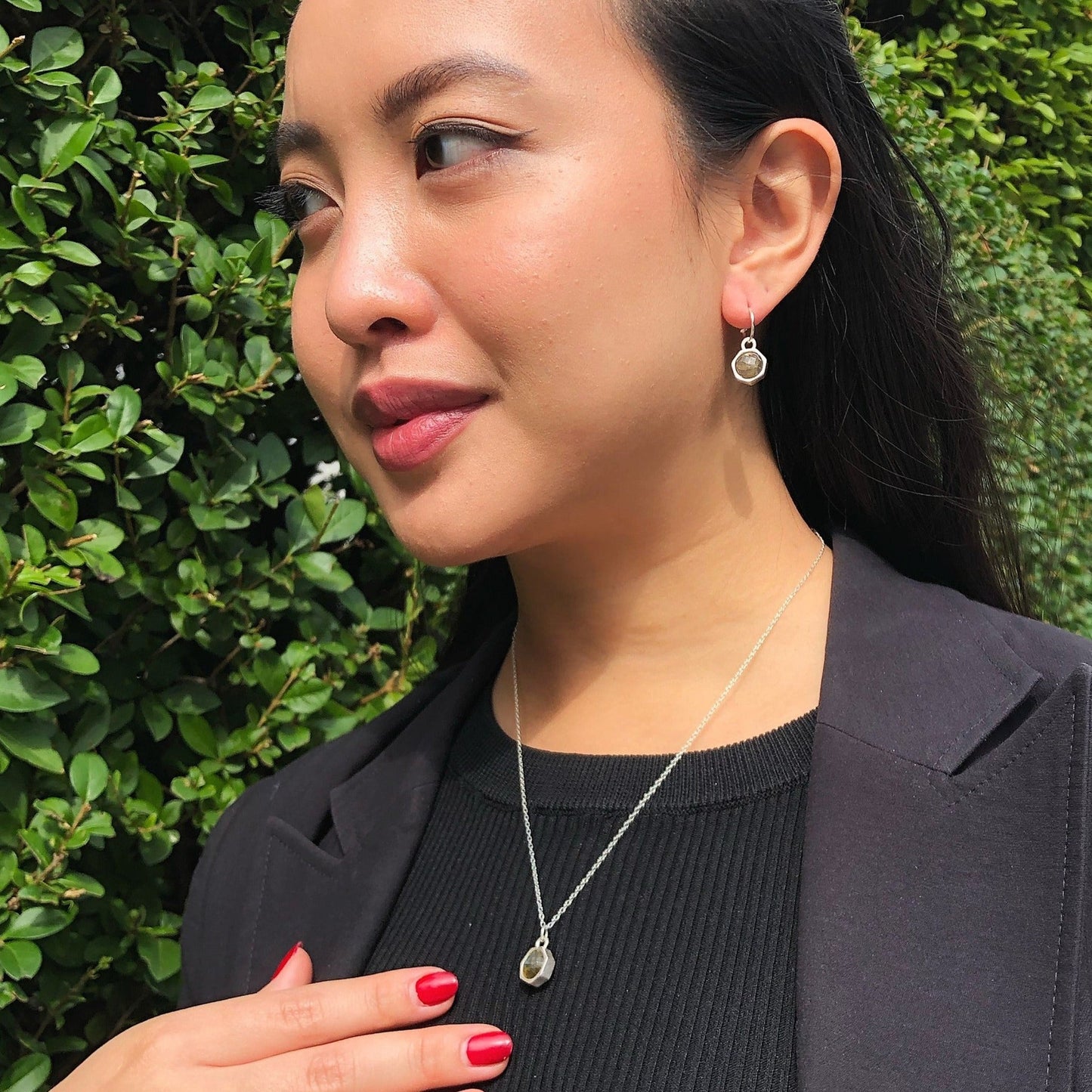 Double Sided Labradorite and Moonstone Sterling Silver Earrings and Necklace