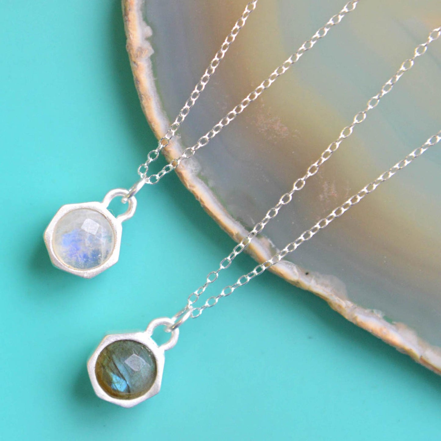 Double Sided Labradorite and Moonstone Silver Necklace