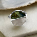Adjustable Sterling Silver Moonstone and Labradorite Moon Ring