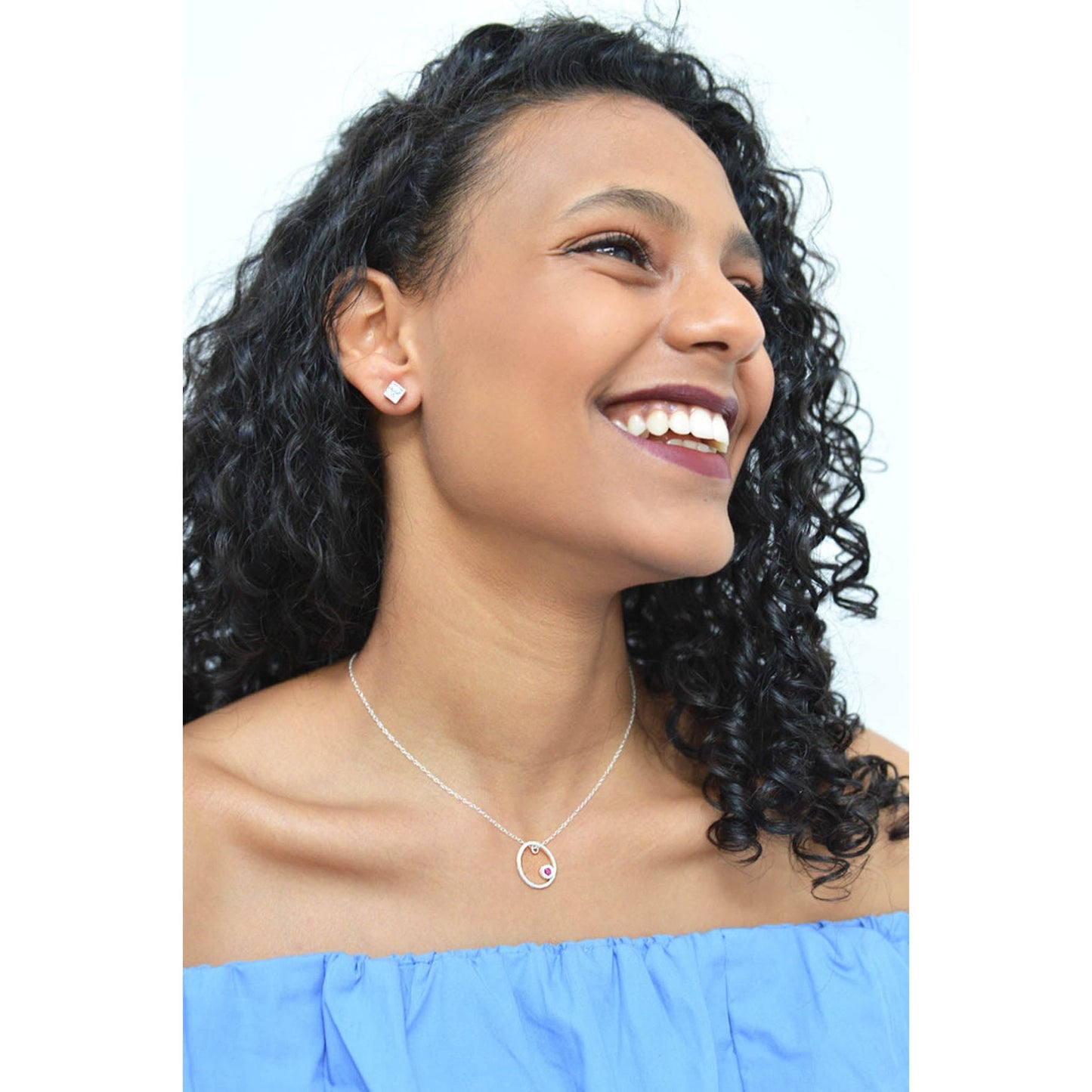 Silver Ruby July Birthstone Oval Necklace