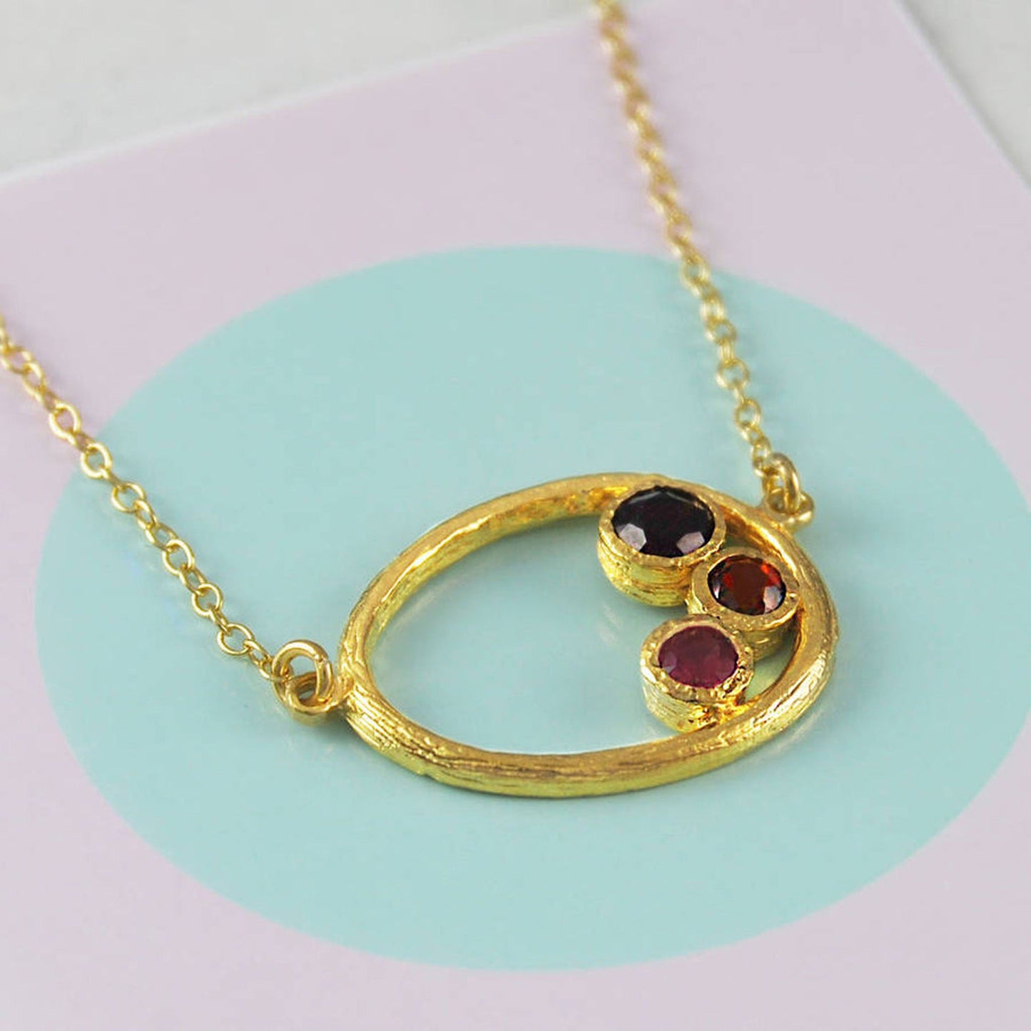  Garnet And Ruby 18kt  Gold plated Sterling Silver Oval Necklace