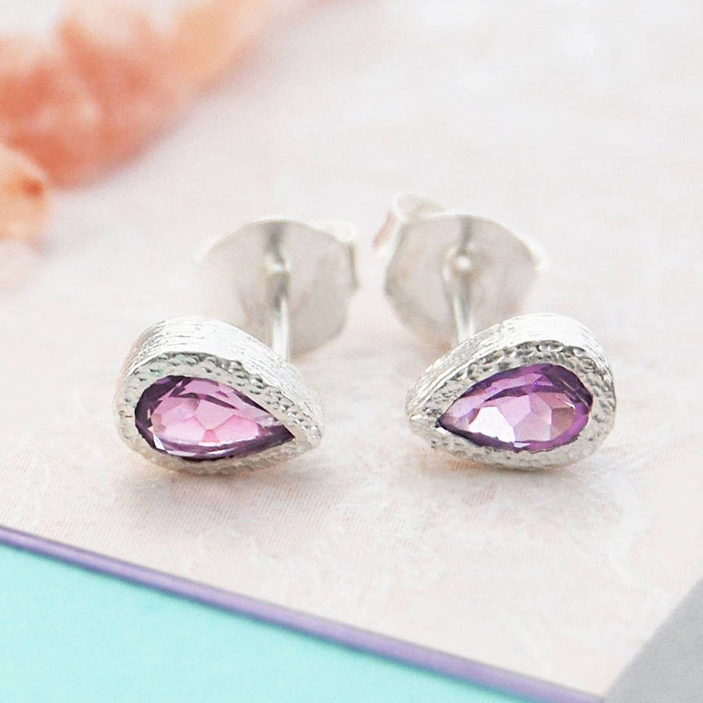 Amethyst Sterling Silver Teardrop Stud Earrings