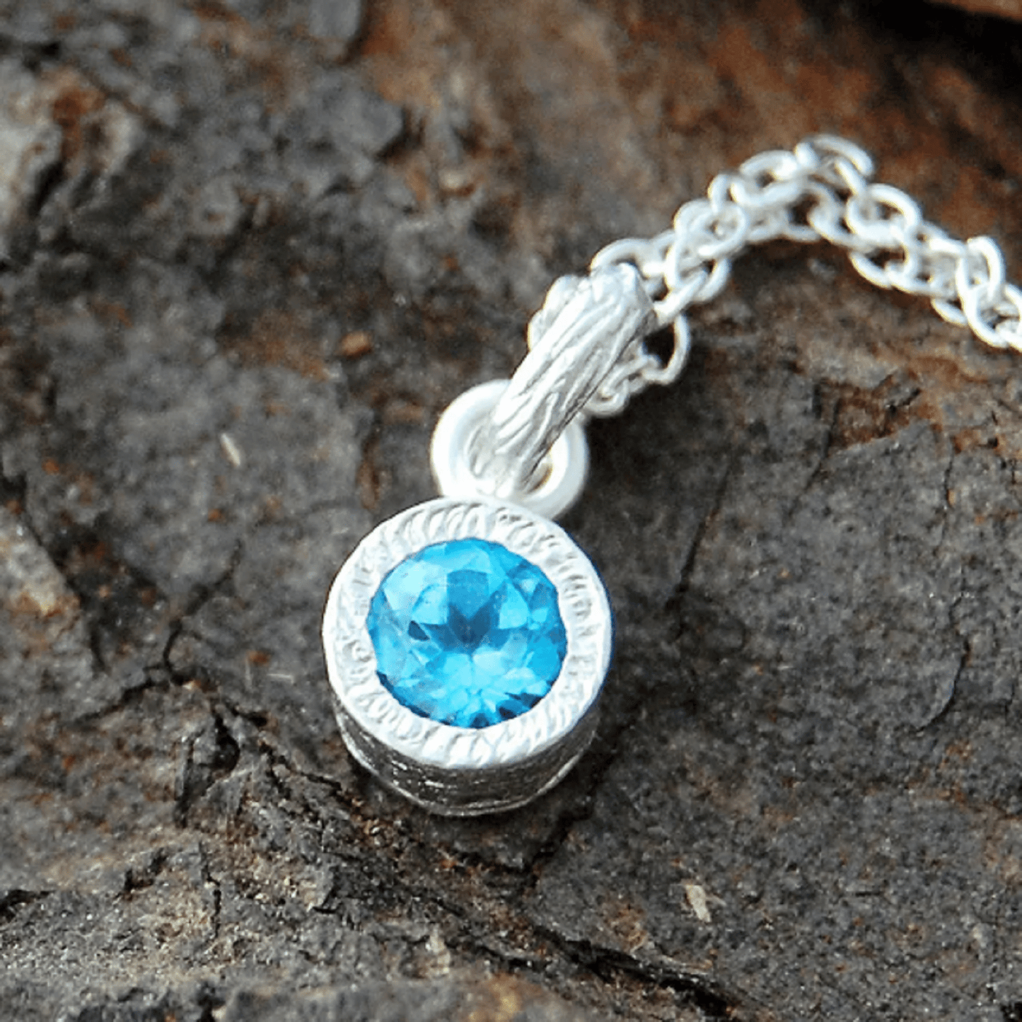 Blue Topaz Sterling Silver November Birthstone Pendant Necklace