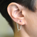 Ruby July Birthstone Sterling Silver Threader Earrings