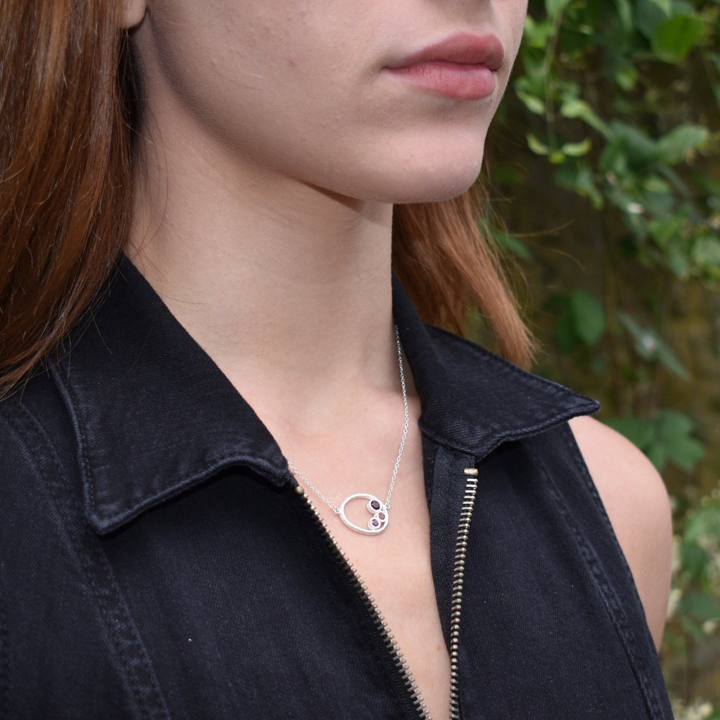 Sterling Silver Garnet And Ruby Oval Necklace