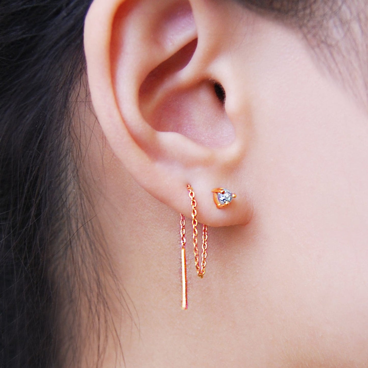 Raw Diamond Rose Gold April Birthstone Threader Earrings