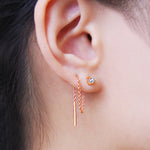 Gold And Silver Threader Raw Diamond Earrings
