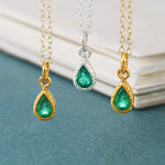 Emerald May Birthstone Teardrop Necklaces