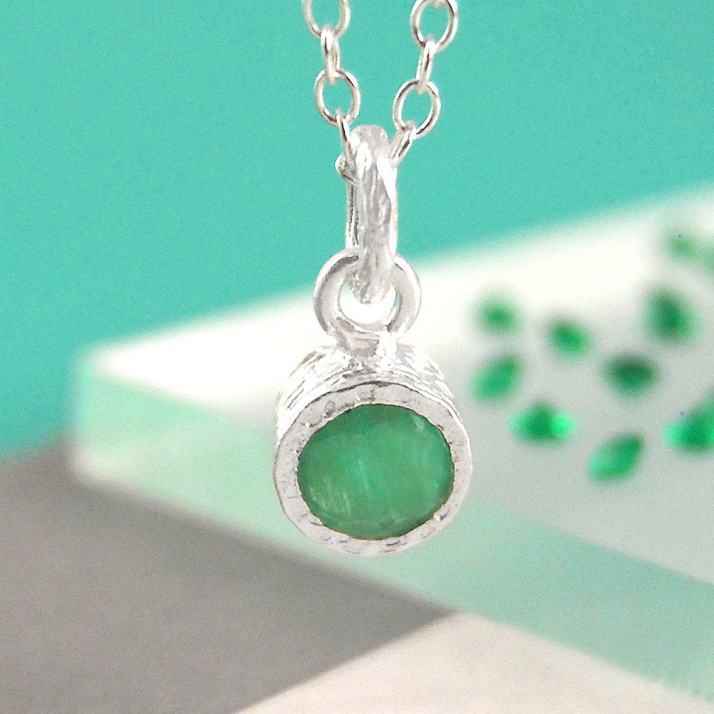 Emerald May Birthstone Sterling Silver Pendant Necklace