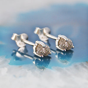 Sterling Silver Raw Diamond April Birthstone Stud Earrings