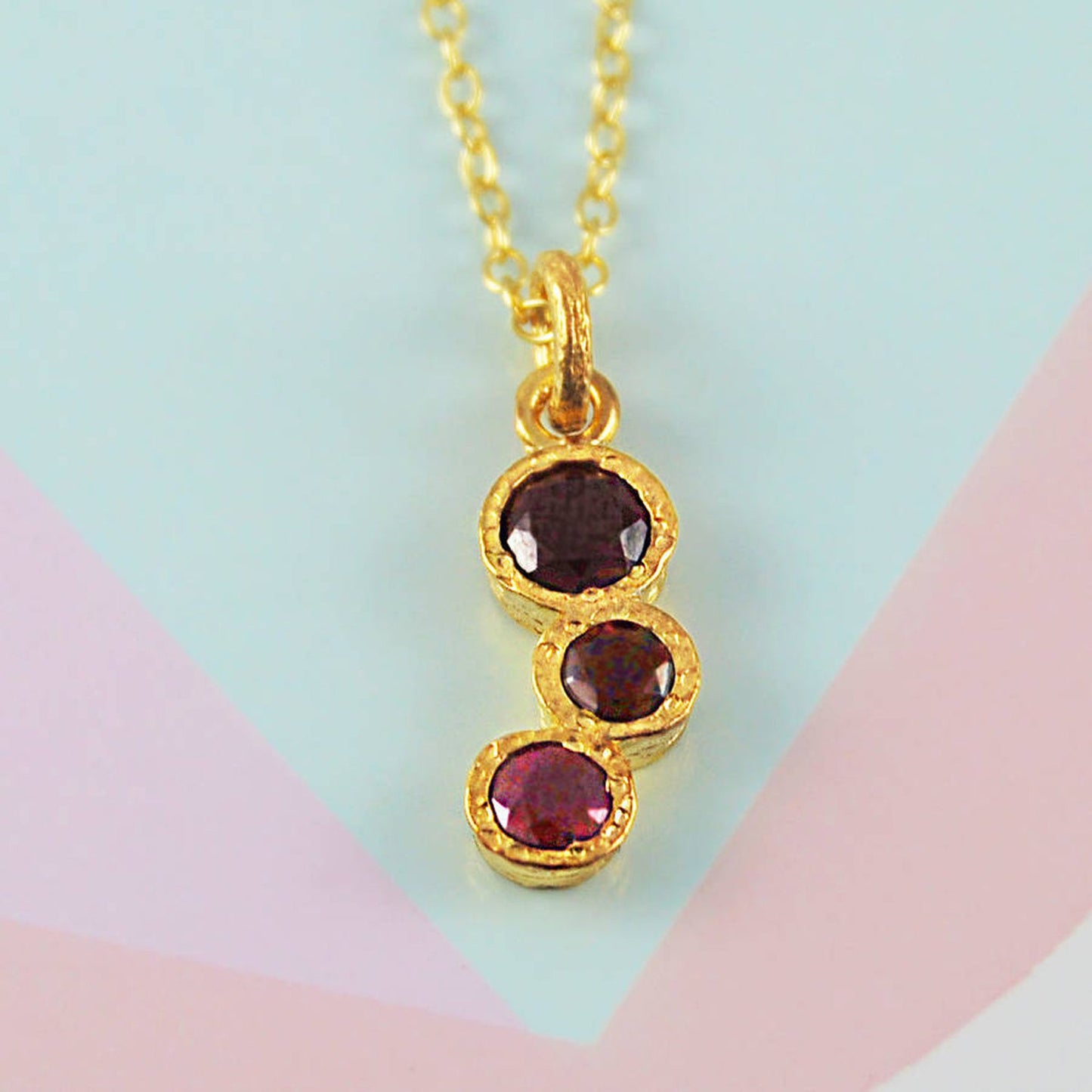 Garnet and Pink Ruby Gold plated Silver January Birthstone Necklace