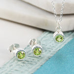 Peridot Sterling Silver August Birthstone Stud Earrings and Necklace Jewellery Set