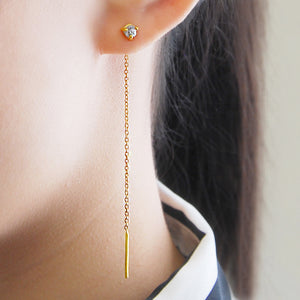 Gold And Silver Threader Raw Diamond Earrings