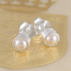 Oxidised Black Sterling Silver Pearl Stud Earrings
