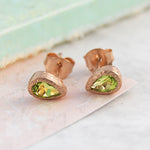 Peridot Teardrop Rose Gold Plated Sterling Silver August Birthstone Stud Earrings