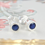 Blue Sapphire September Birthstone Sterling Silver Stud Earrings