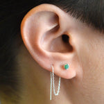 Emerald May Birthstone Silver Chain Threader Earrings