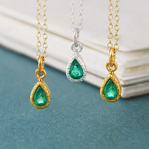 Emerald May Birthstone 18kt Gold plated Silver Teardrop Stud Earrings