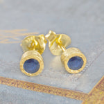 Blue Sapphire September Birthstone Gold plated Silver Stud Earrings