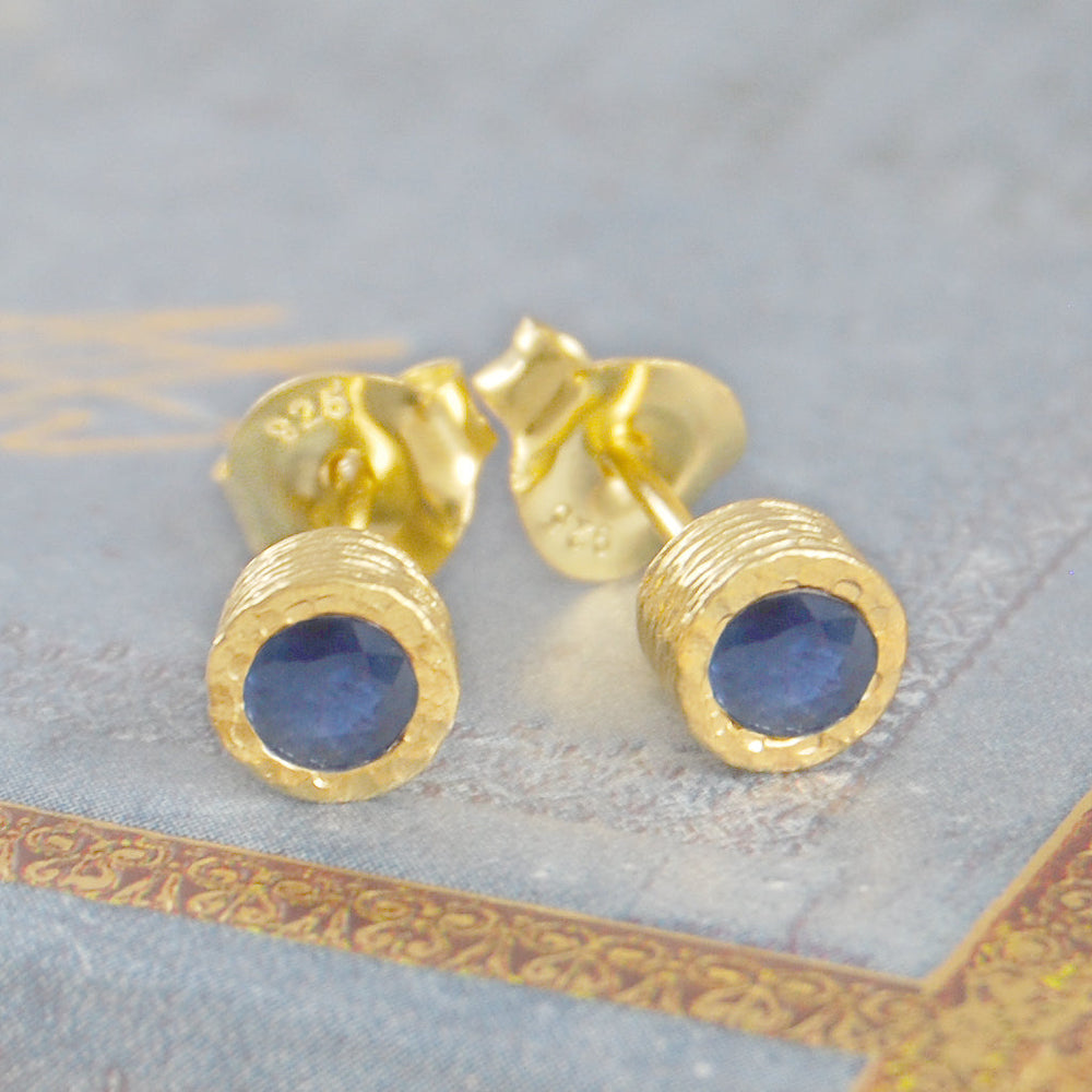 Sapphire September Birthstone Gold plated Silver Stud Earrings