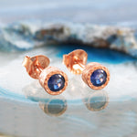 Blue Sapphire September Birthstone Rose Gold plated Silver Stud Earrings