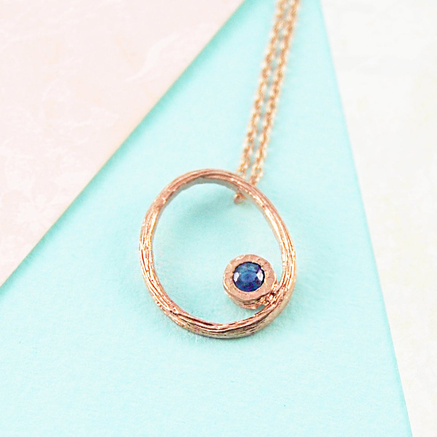 Sapphire September Birthstone Rose Gold plated Silver Oval Necklace