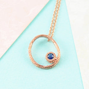 Sapphire September Birthstone Sterling Silver Oval Necklace