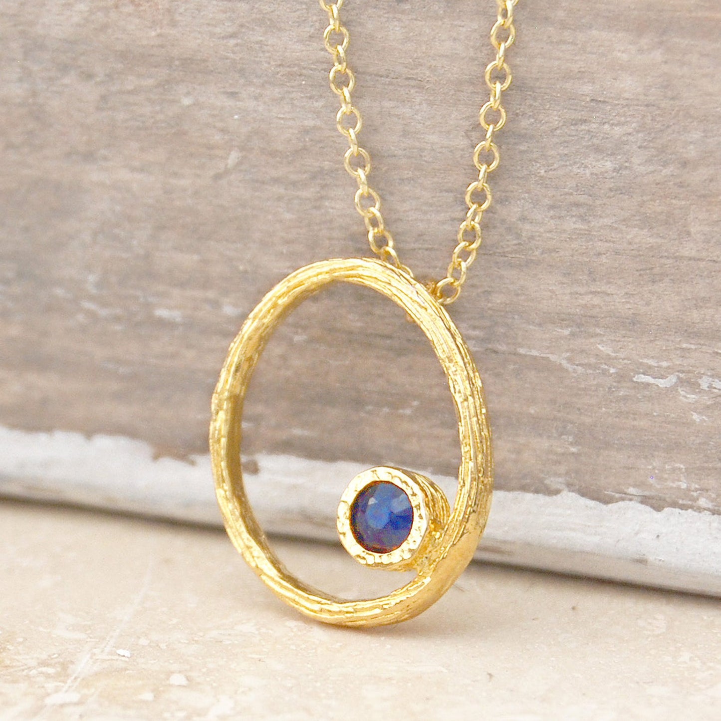 Sapphire September Birthstone Gold plated Silver Oval Necklace