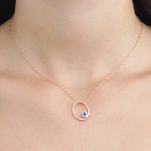 Sapphire September Birthstone Sterling Silver Oval Necklace