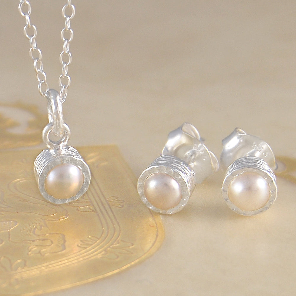 White Pearl June Birthstone Sterling Silver Earrings and Pendant Jewellery Set