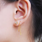 Raw Diamond 18kt Gold Plated Sterling Silver April Birthstone Threader Earrings