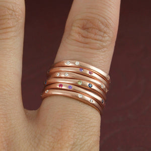 Multi Gemstone Birthstone Rose Gold Stacking Ring