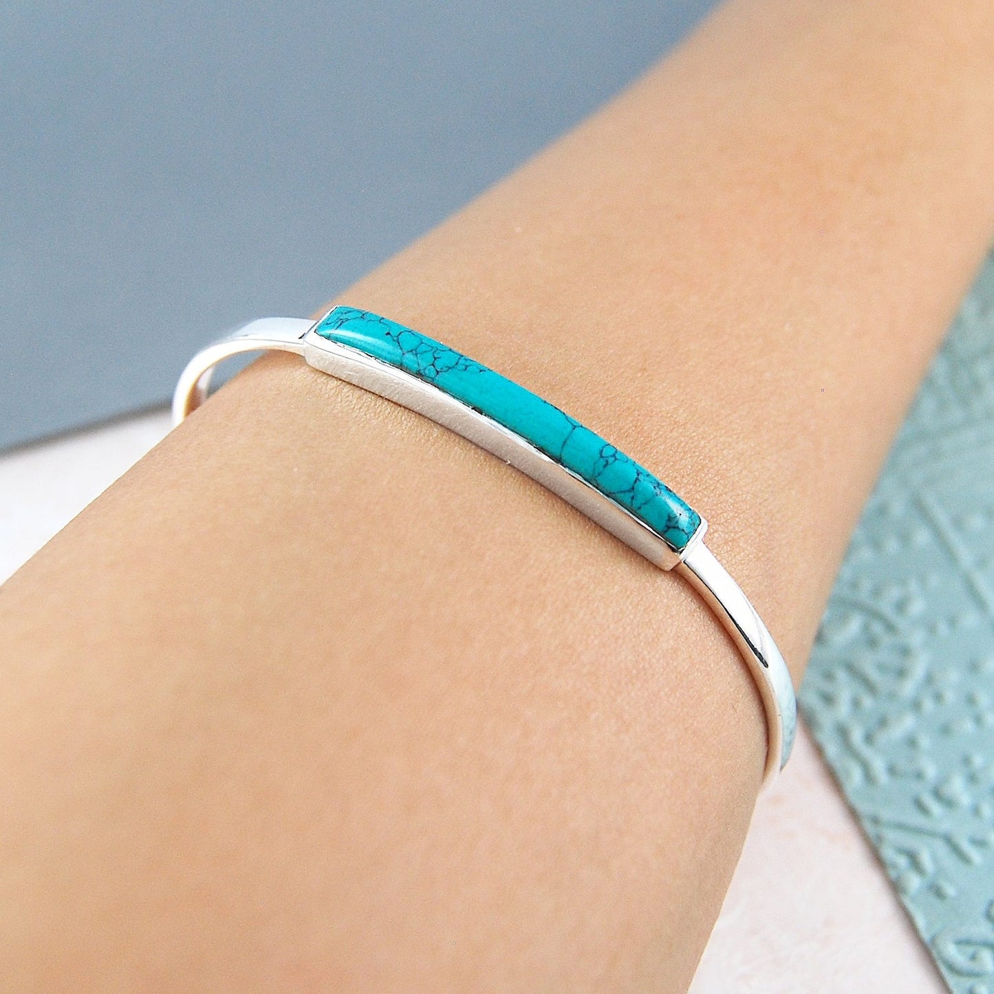 Turquoise December Birthstone Sterling Silver Bangle