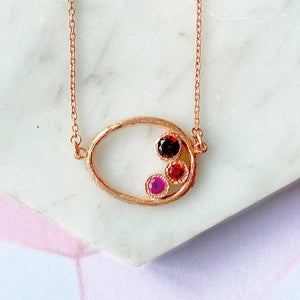 Garnet And Ruby 18kt Rose Gold plated Sterling SilverOval Necklace