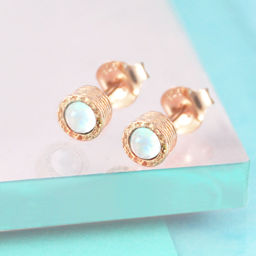 Opal October Birthstone Rose Gold plated Silver Stud Earrings
