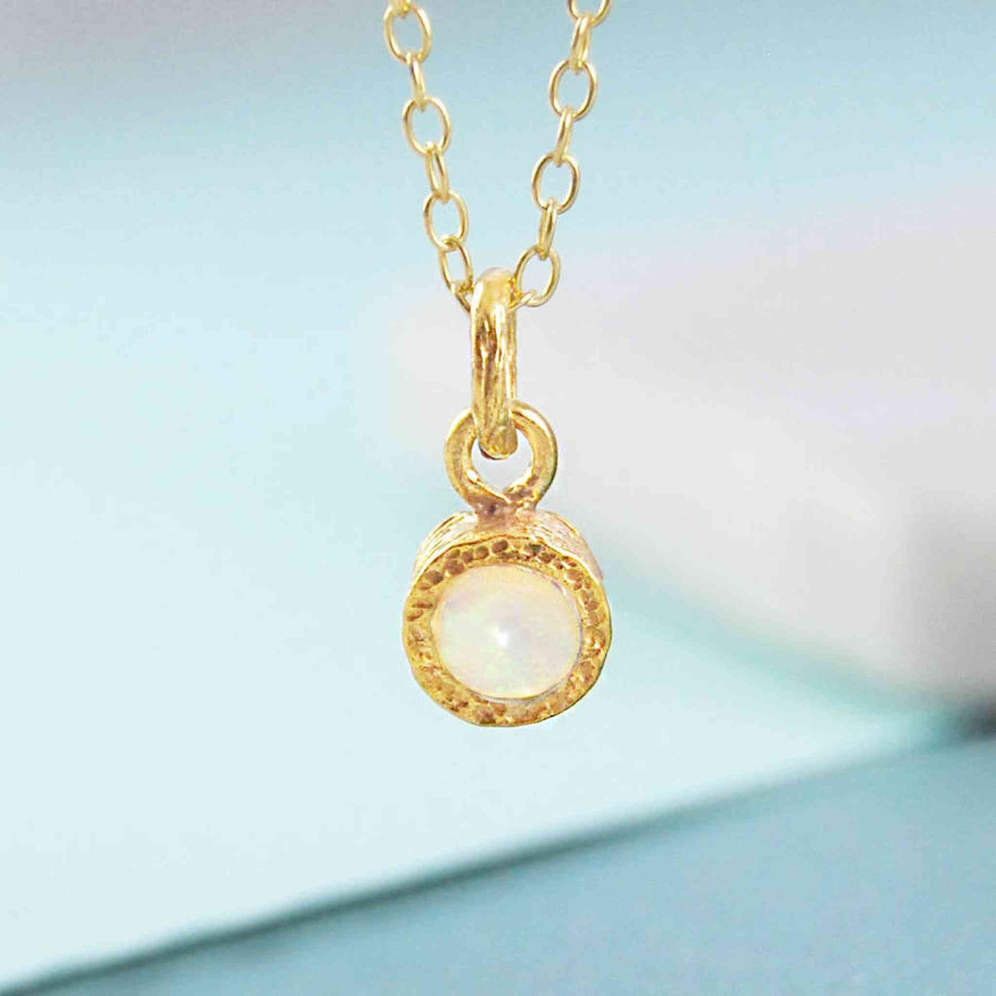 Opal October Birthstone Gold plated Silver Pendant Necklace