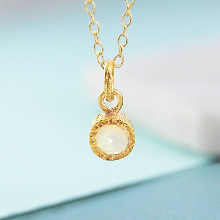 Opal October Birthstone Gold plated Silver Pendant Necklace
