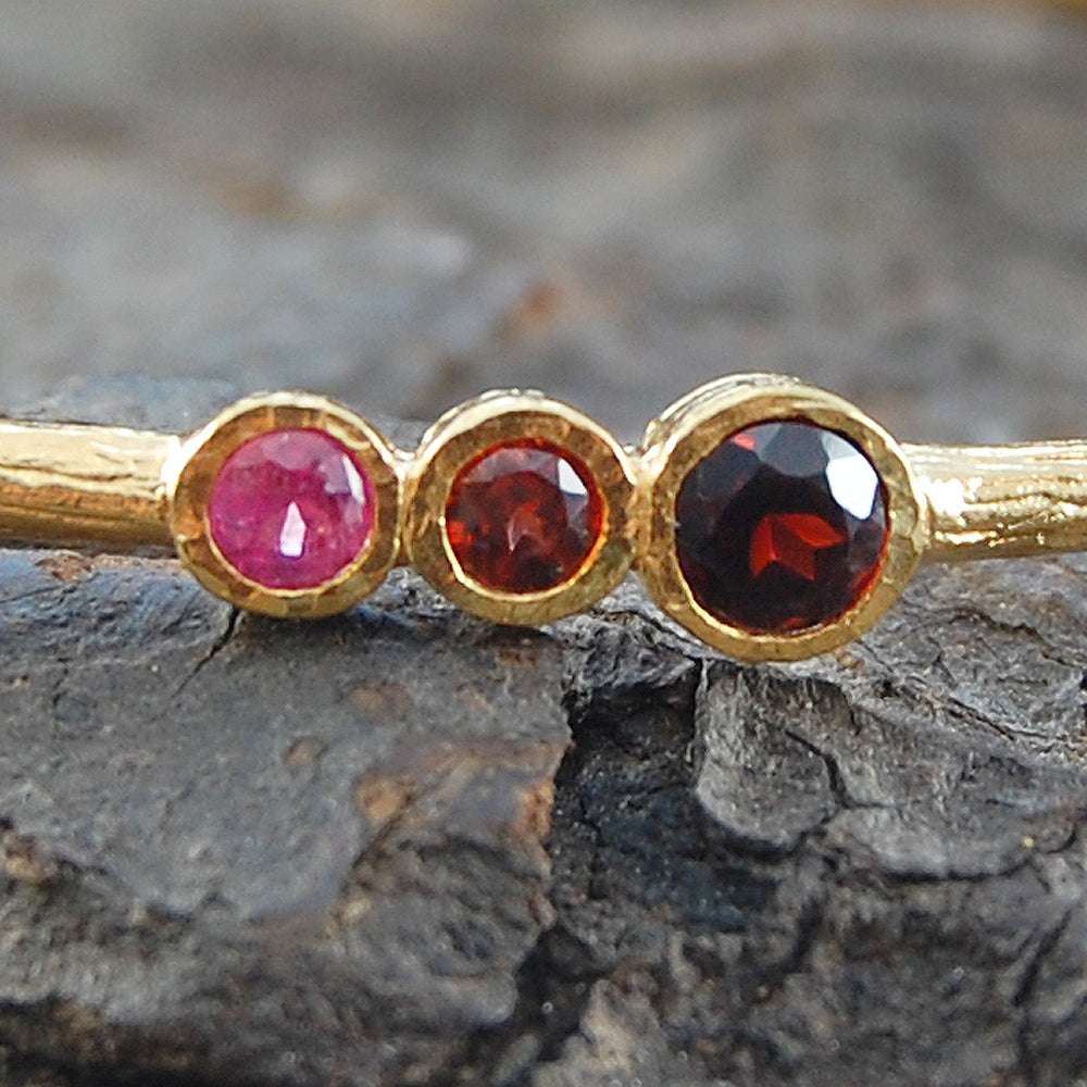Garnet And Ruby Triple Stone Gold plated Silver Bangle