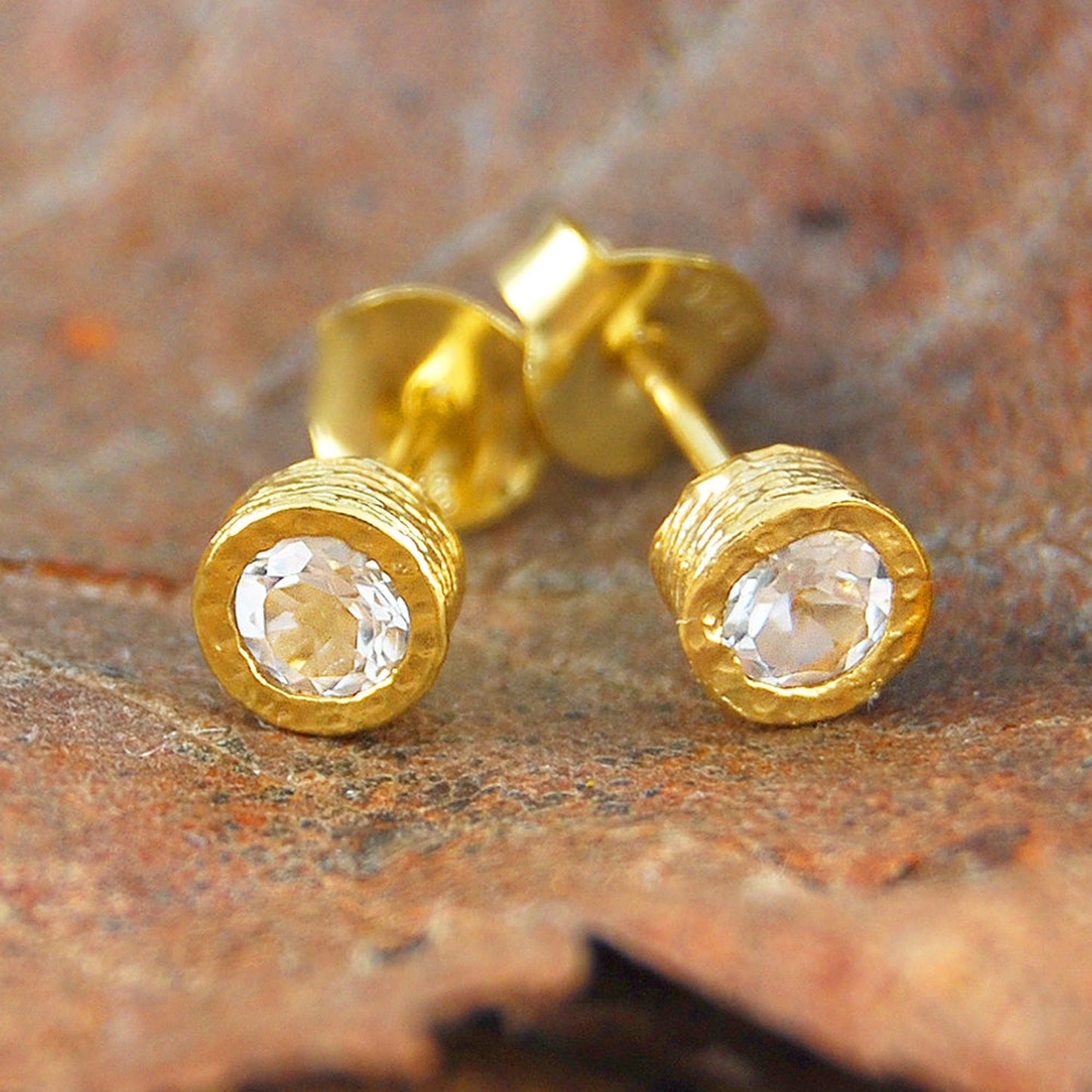 White Topaz 18kt Gold plated Silver November Birthstone Stud Earrings