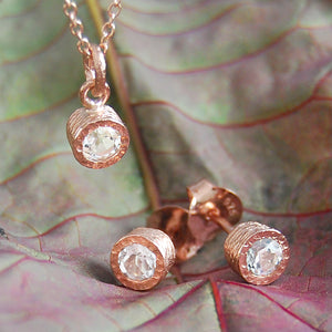 White Topaz Rose Gold plated Silver November Birthstone Pendant Necklace and Earrings Jewellery Set