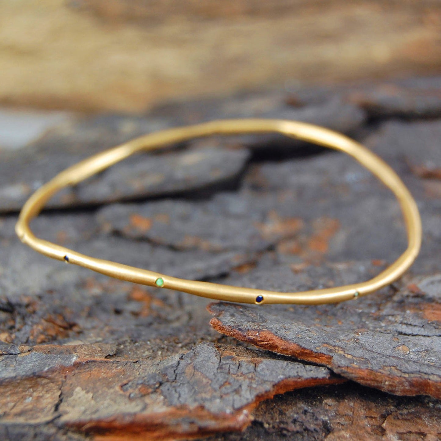 Peridot and Sapphire 18kt Gold plated Sterling Silver Gemstone Bangle