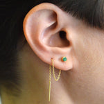 Gold Chain Emerald May Birthstone Threader Earrings