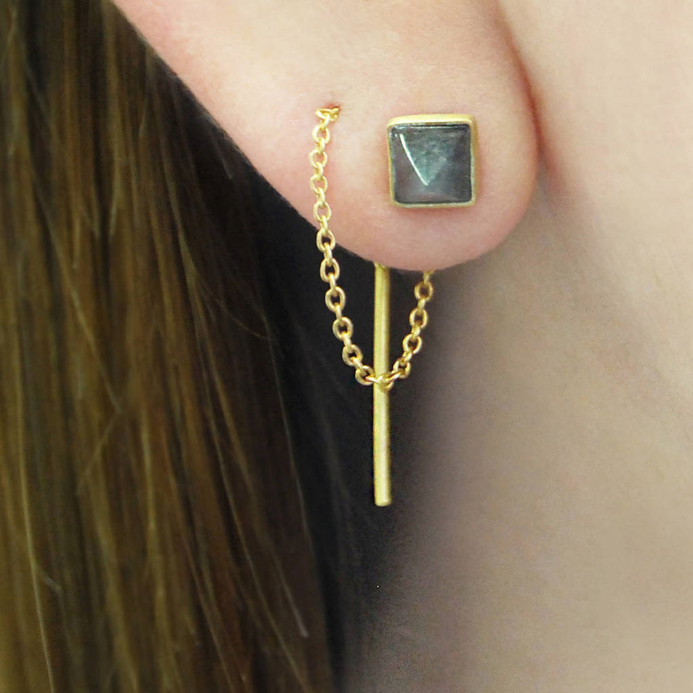 Labradorite Gold plated Silver Chain Threader Earrings