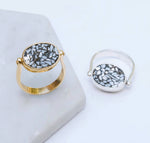 Gold And Silver Crushed Diamond Rotating Ring