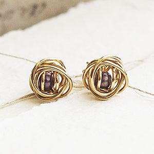 Grey Pearl Nest 18kt Gold Plated Silver Stud Earrings