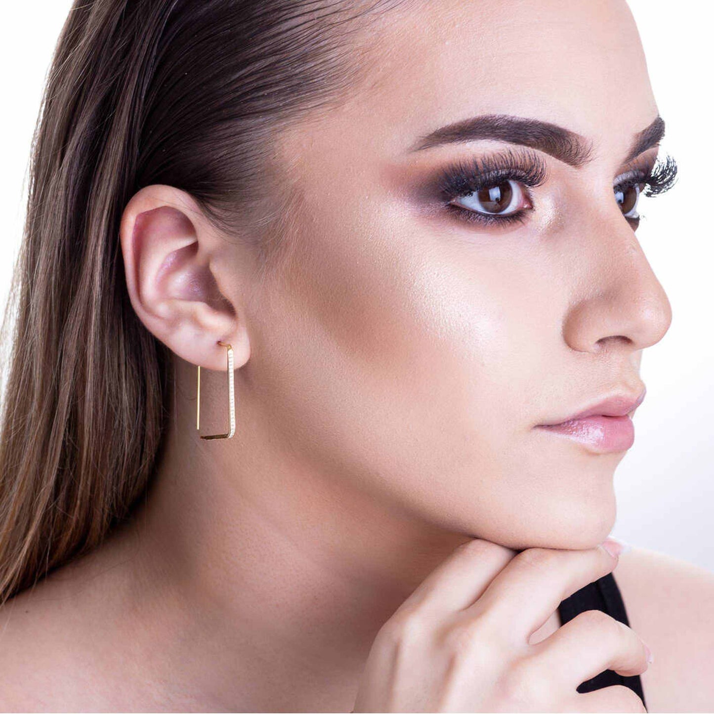 Square White Topaz Gold Ear Cuffs