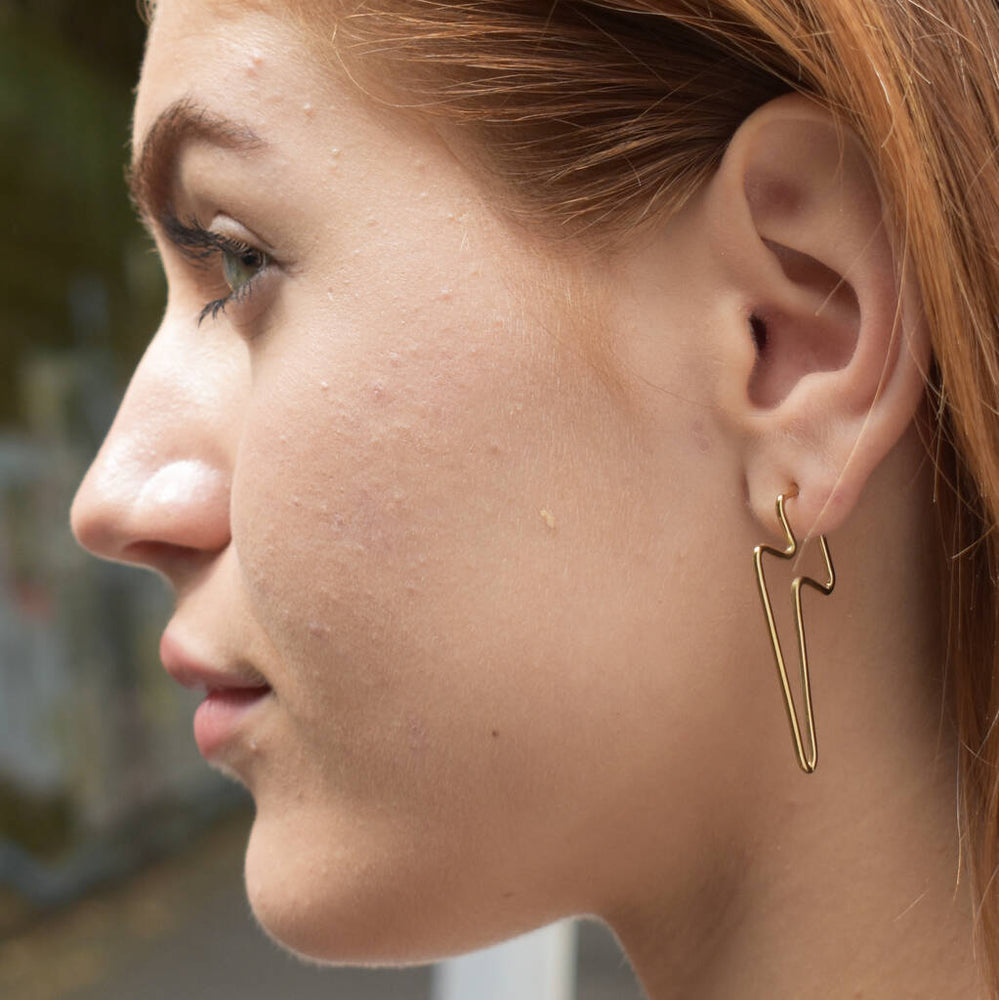 Lightning Bolt Gold Plated Sterling Silver Stud Hoop Earrings