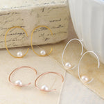 Silver Oval Pearl Hoop Earrings