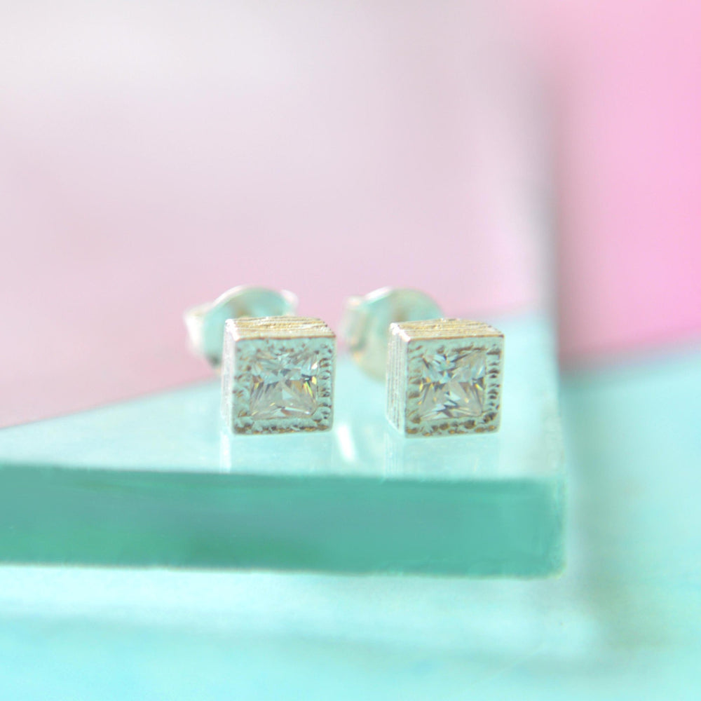 
            
                Load image into Gallery viewer, Sterling Silver Square Gemstone Stud Earrings
            
        